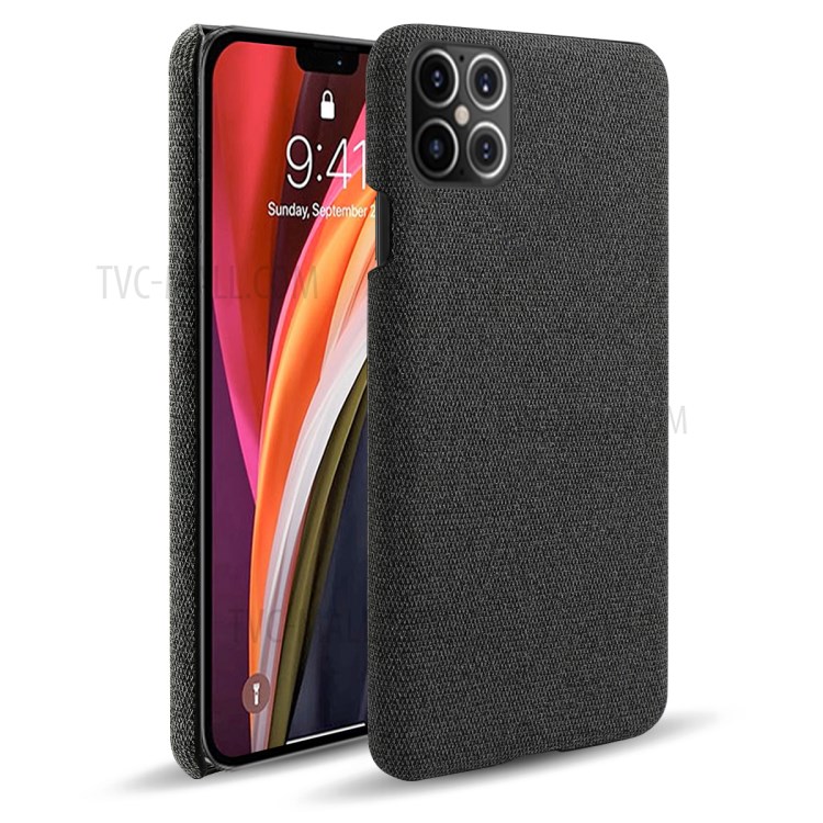 Cloth Texture PC Phone Cover Hard Case for iPhone 12 Pro Max 6.7 inch - Black-1