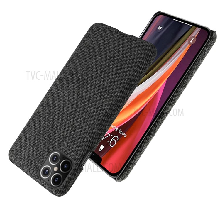 Cloth Texture PC Phone Cover Hard Case for iPhone 12 Pro Max 6.7 inch - Black-2