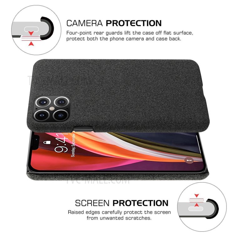 Cloth Texture PC Phone Cover Hard Case for iPhone 12 Pro Max 6.7 inch - Black-5