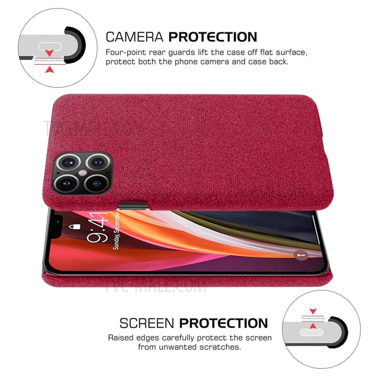 Tuchbeschaffenheit PC Telefonabdeckung Harter Fall Für Iphone 12 Pro Max 6.7 Zoll - Rot-5