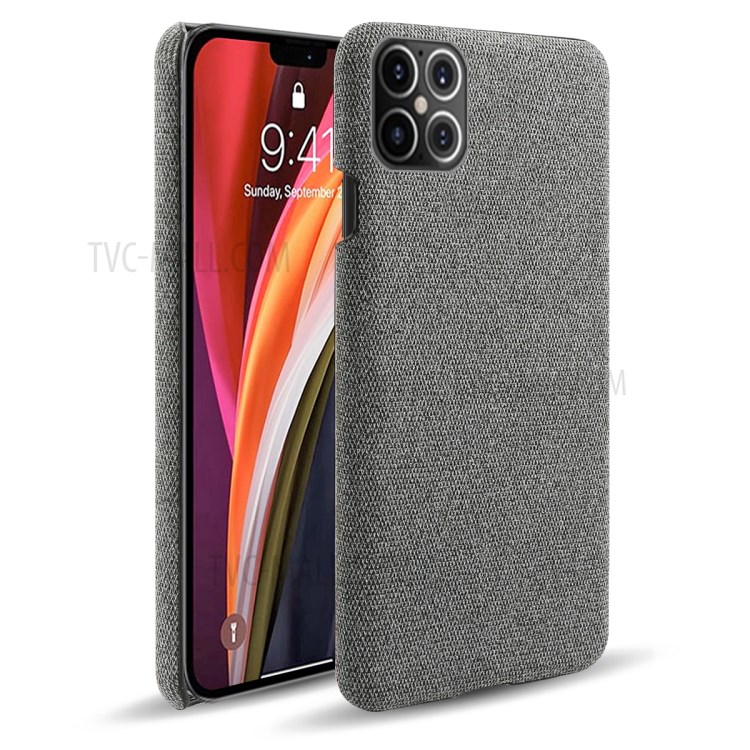 Cloth Texture PC Phone Cover Hard Case for iPhone 12 Pro Max 6.7 inch - Dark Grey-1