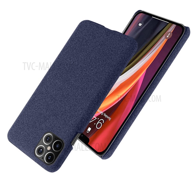 Cloth Texture PC Phone Cover Hard Case for iPhone 12 Pro Max 6.7 inch - Dark Blue-2