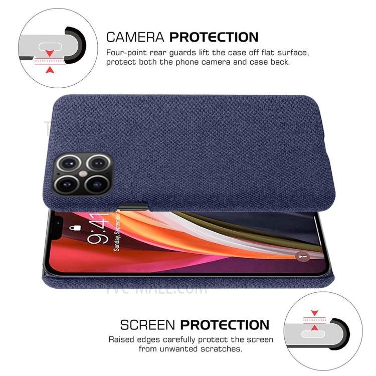 Cloth Texture PC Phone Cover Hard Case for iPhone 12 Pro Max 6.7 inch - Dark Blue-5