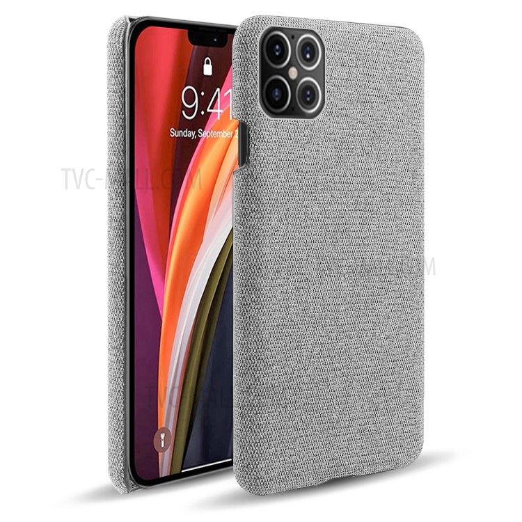 Cloth Texture PC Phone Cover Hard Case for iPhone 12 Pro Max 6.7 inch - Light Grey-1