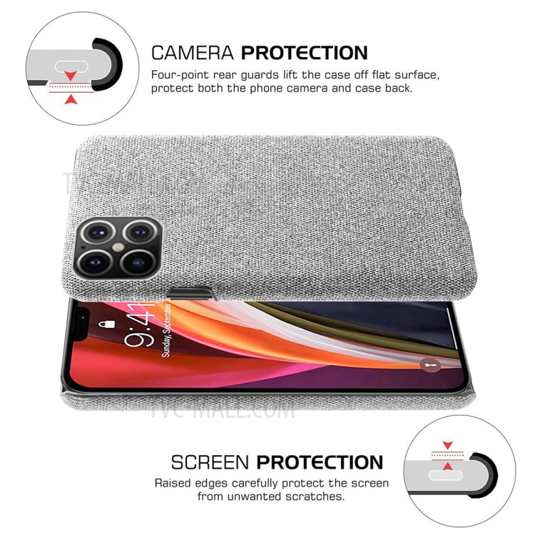 Cloth Texture PC Phone Cover Hard Case for iPhone 12 Pro Max 6.7 inch - Light Grey-5