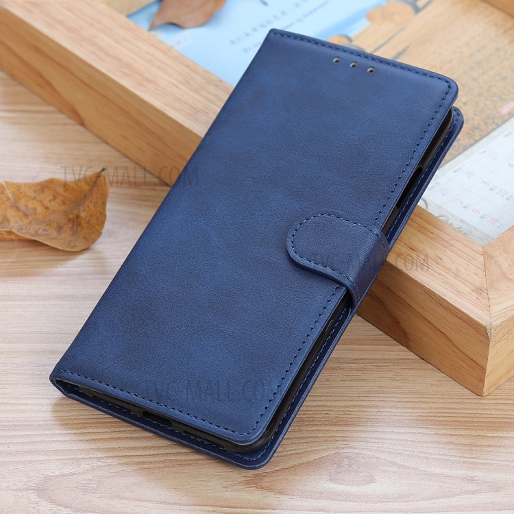 Matte PU Leather Wallet Stand Flip Cover for iPhone 12 mini - Blue-12