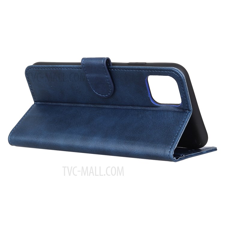 Matte PU Leather Wallet Stand Flip Cover for iPhone 12 mini - Blue-2