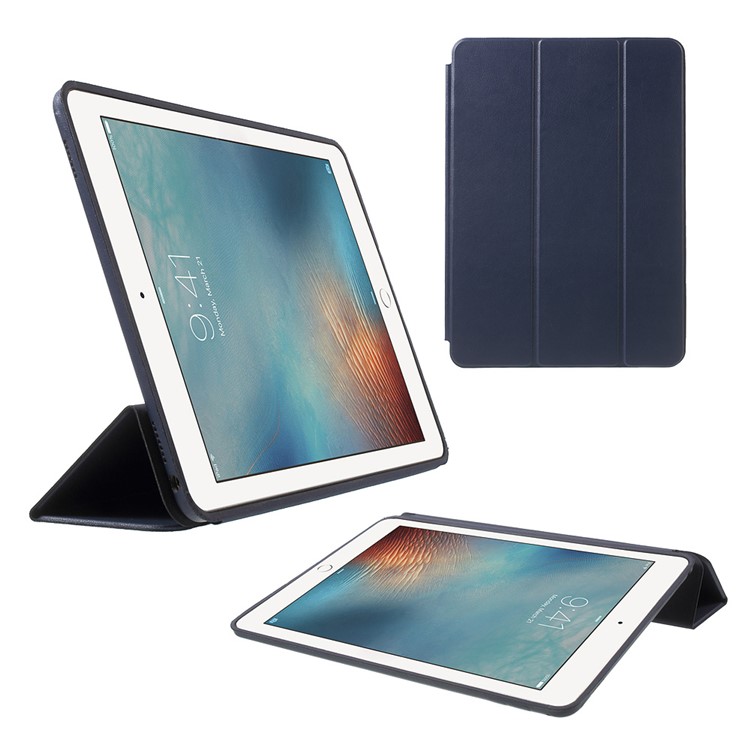 

Трижды Стоять Бодрствование / Спать PU Кожаный Чехол Для Ipad Pro 9,7 Дюйма - Темно-синий