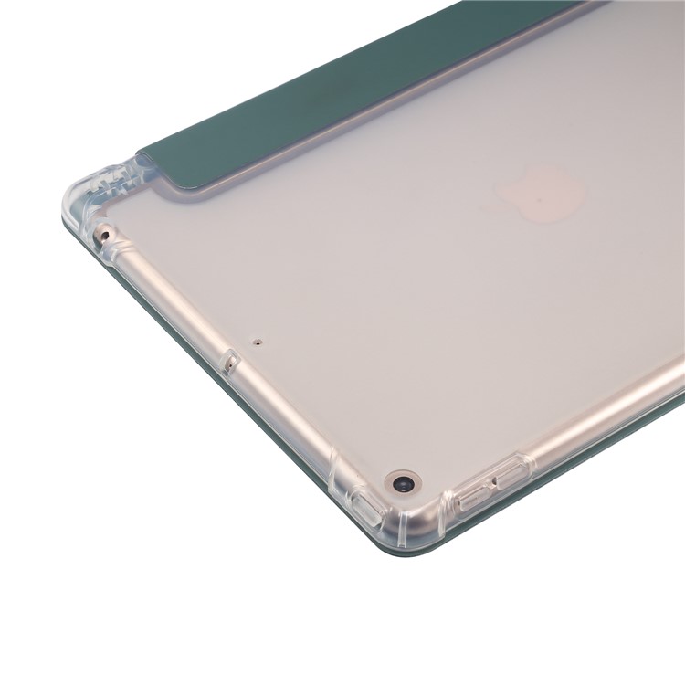 Skin Feel Tri-fold Stand Shockproof Leather Smart Case with Pen Slot for iPad 10.2 (2019) - Dark Green-8