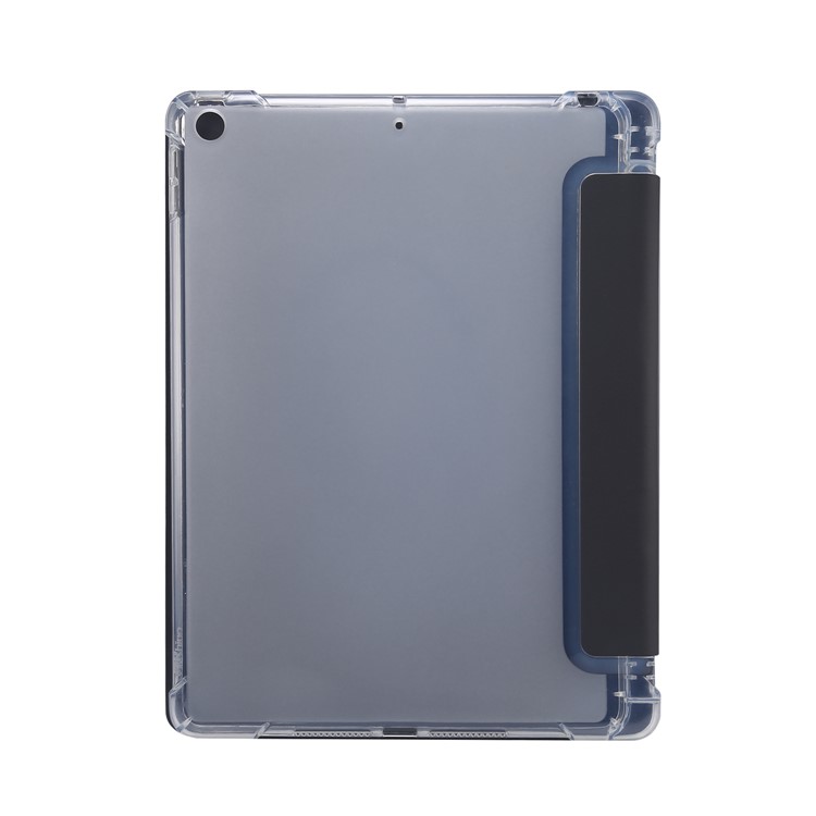 Skin Feel Tri-fold Stand Shockproof Leather Smart Case with Pen Slot for iPad 10.2 (2019) - Black-2