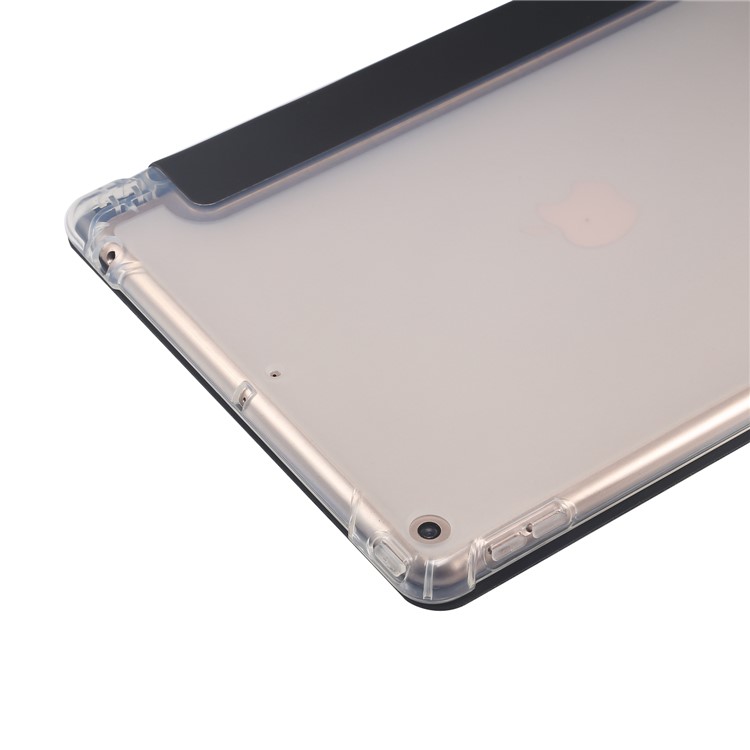 Skin Feel Tri-fold Stand Shockproof Leather Smart Case with Pen Slot for iPad 10.2 (2019) - Black-4