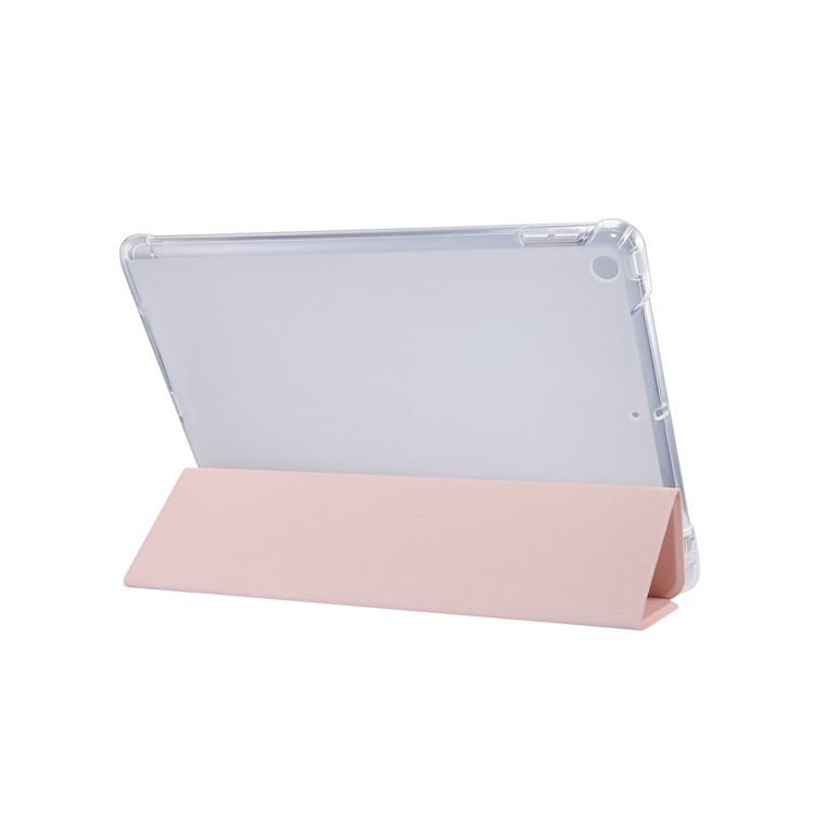 Skin Feel Tri-fold Stand Shockproof Leather Smart Case with Pen Slot for iPad 10.2 (2019) - Pink-3