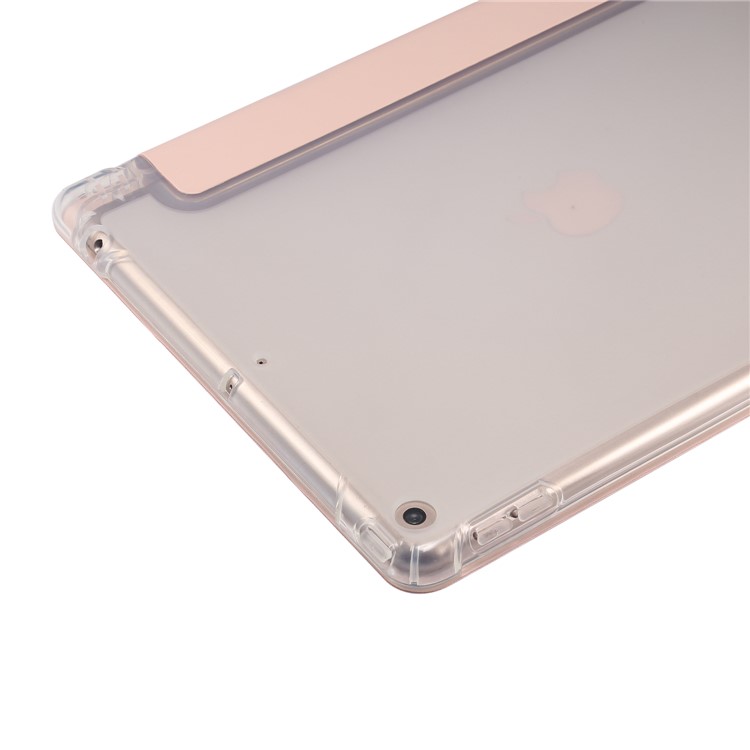 Skin Feel Tri-fold Stand Shockproof Leather Smart Case with Pen Slot for iPad 10.2 (2019) - Pink-4