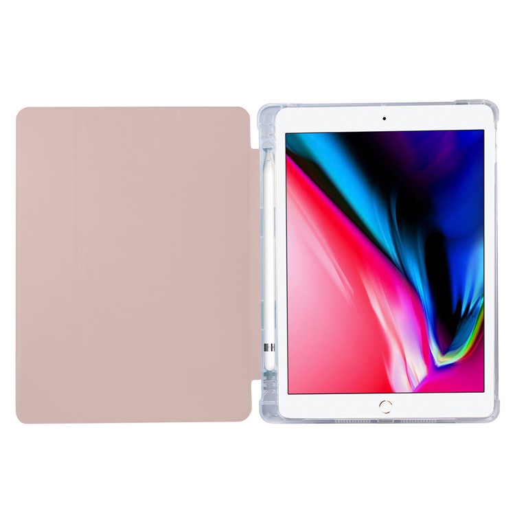 Skin Feel Tri-fold Stand Shock Affroed Leather Case Con Slot a Penna Per Ipad 10.2 (2021)/(2020)/(2019) - Rosa