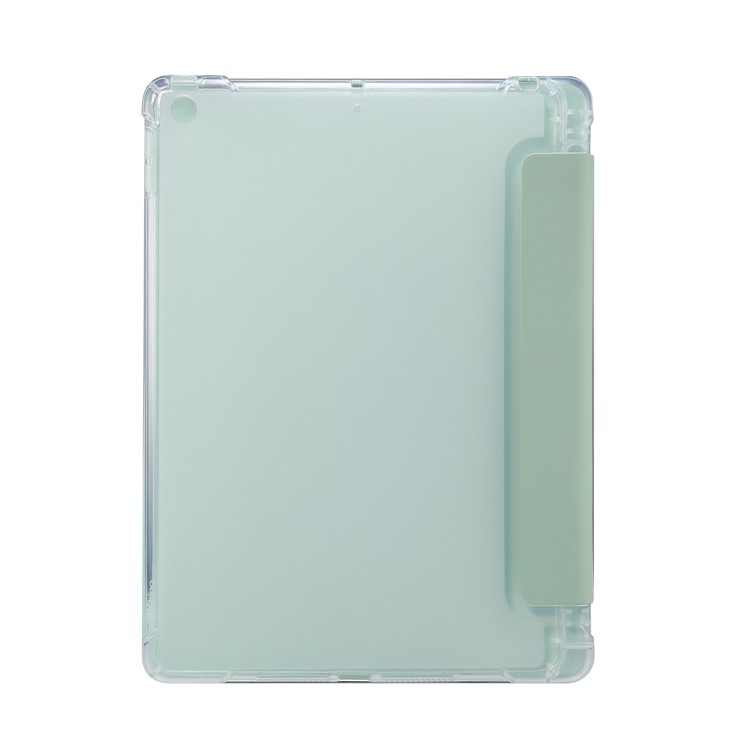 Skin Feel Tri-fold Stand Shockproof Leather Smart Case with Pen Slot for iPad 10.2 (2019) - Light Green-2