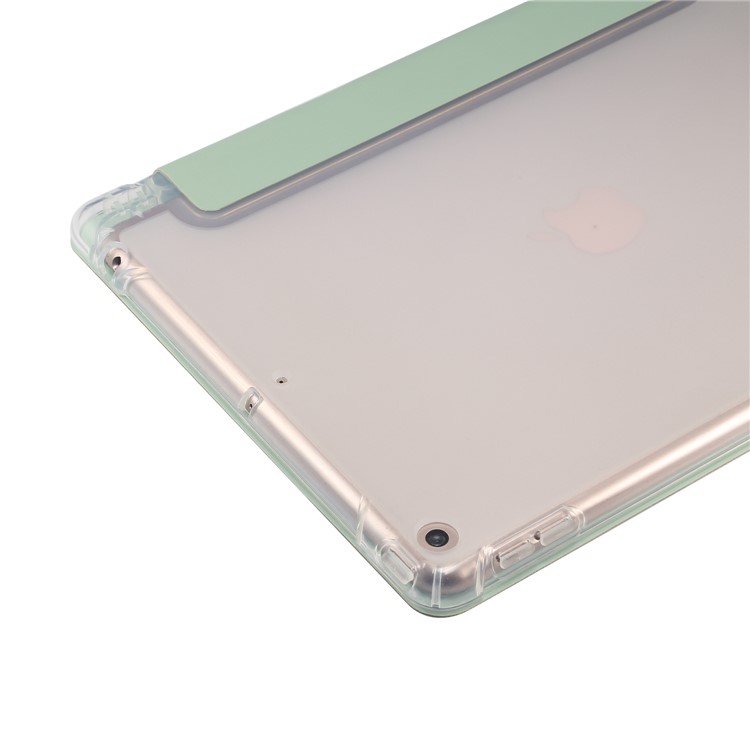 Skin Feel Tri-fold Stand Shockproof Leather Smart Case with Pen Slot for iPad 10.2 (2019) - Light Green-4