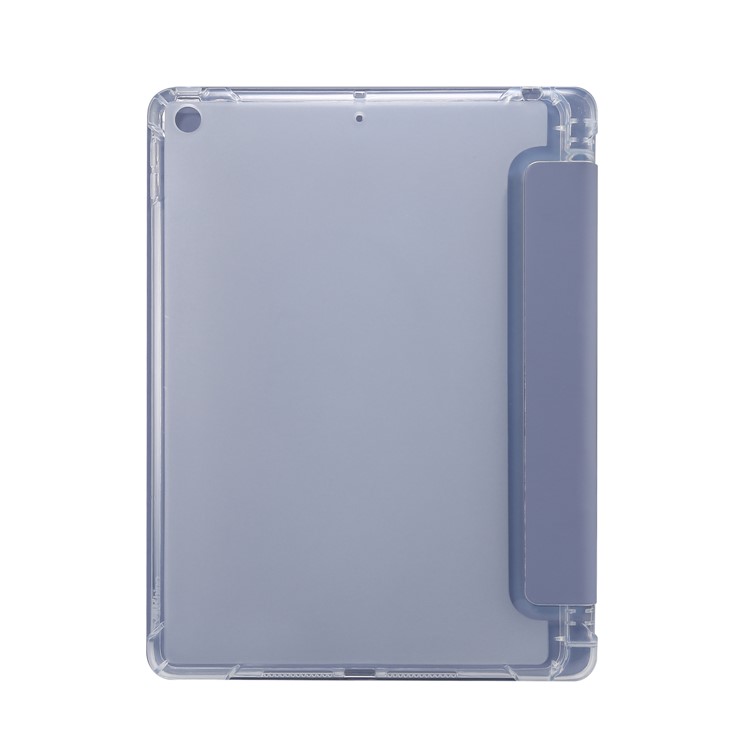 Skin Feel Tri-fold Stand Shockproof Leather Smart Case with Pen Slot for iPad 10.2 (2019) - Purple-2