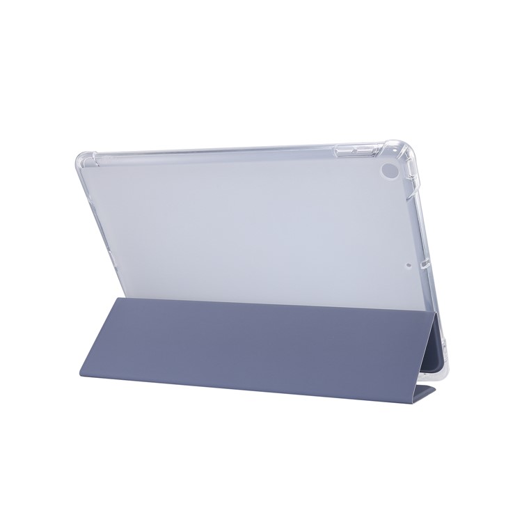 Skin Feel Tri-fold Stand Shockproof Leather Smart Case with Pen Slot for iPad 10.2 (2019) - Purple-3