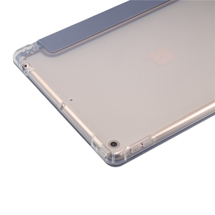 Skin Feel Tri-fold Stand Shockproof Leather Smart Case with Pen Slot for iPad 10.2 (2019) - Purple-4