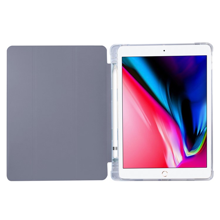 Skin Feel Tri-fold Stand Shockproof Leather Smart Case with Pen Slot for iPad 10.2 (2019) - Purple-5