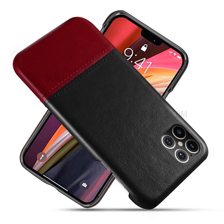 KSQ Dual-color Splicing Cool PU Leather Coated PC Shell for iPhone 12 Pro Max 6.7 inch - Black / Wine Red-1