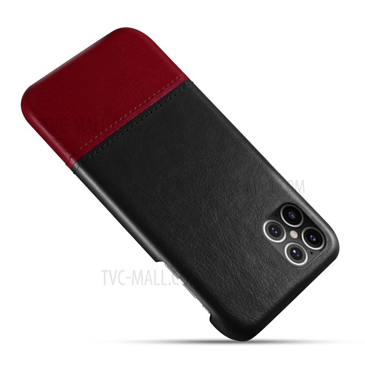 KSQ Dual-color Splicing Cool PU Leather Coated PC Shell for iPhone 12 Pro Max 6.7 inch - Black / Wine Red-3