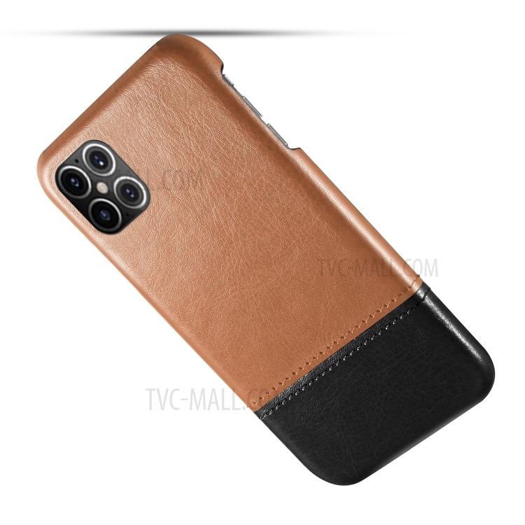 KSQ Dual-color Splicing Cool PU Leather Coated PC Shell for iPhone 12 Pro Max 6.7 inch - Brown / Black-3