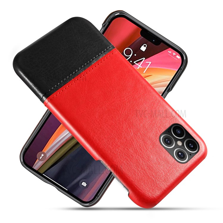 KSQ Dual-color Splicing Cool PU Leather Coated PC Shell for iPhone 12 Pro Max 6.7 inch - Red / Black-1