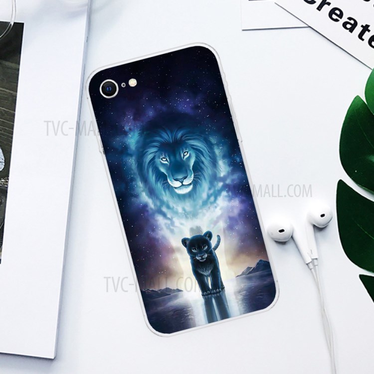 Pattern Printing Soft TPU Cover for iPhone SE (2nd Generation)/8/7 - Lion-2