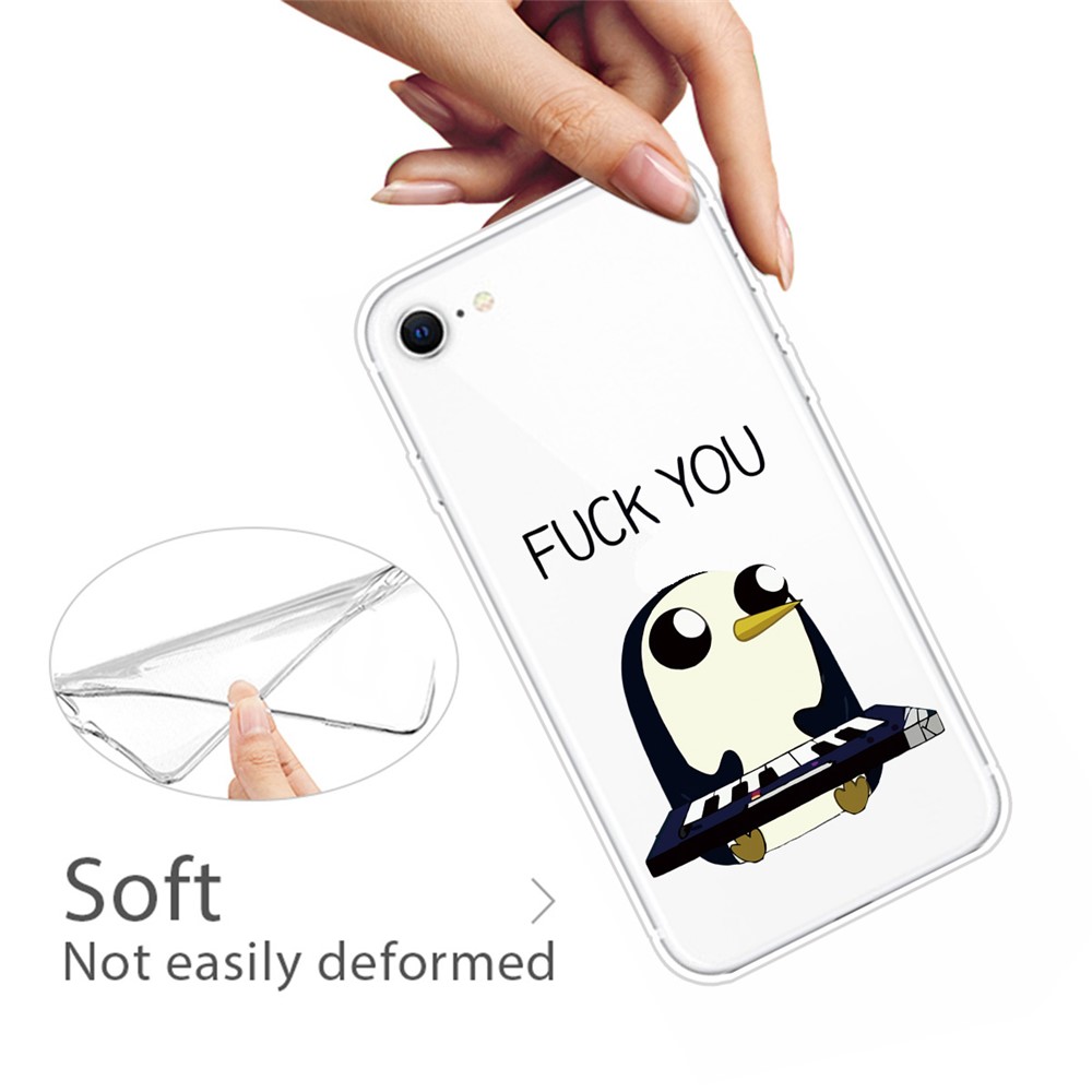 Pattern Printing Soft TPU Cover for iPhone SE (2nd Generation)/8/7 - Penguin with Piano-4