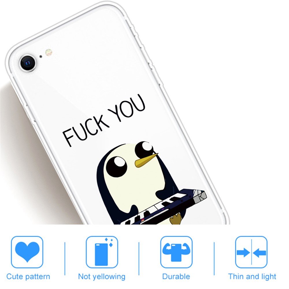 Pattern Printing Soft TPU Cover for iPhone SE (2nd Generation)/8/7 - Penguin with Piano-5