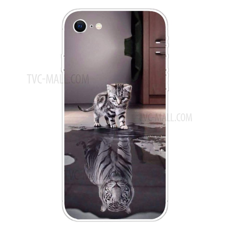 Pattern Printing Soft TPU Cover for iPhone SE (2nd Generation)/8/7 - Cat and Reflection-1