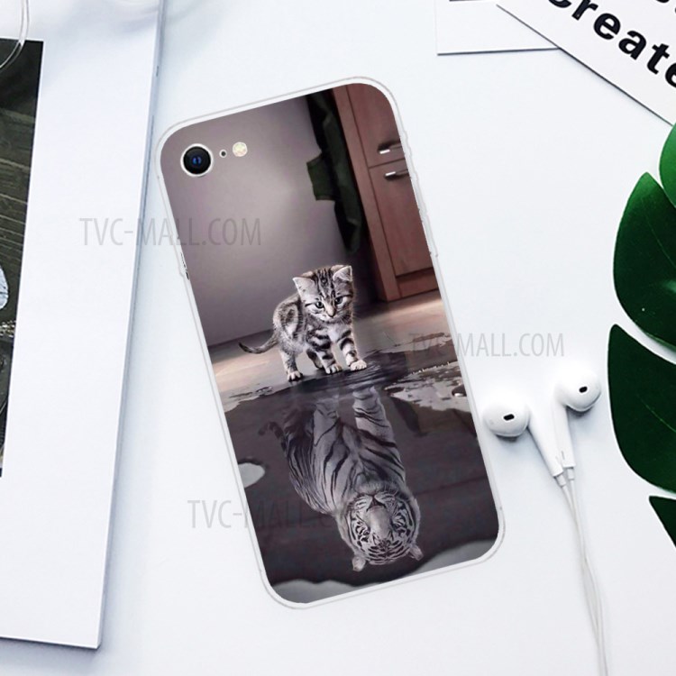 Pattern Printing Soft TPU Cover for iPhone SE (2nd Generation)/8/7 - Cat and Reflection-2