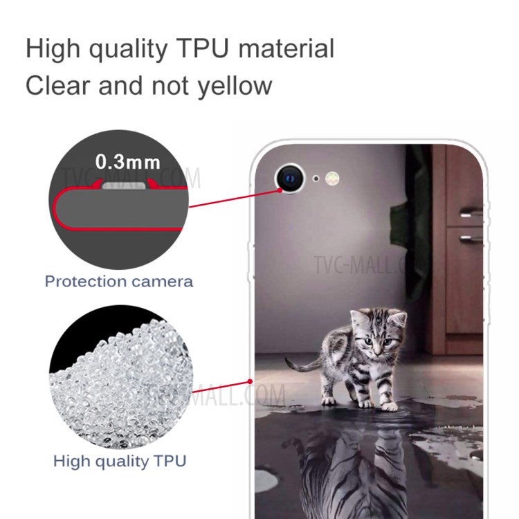 Pattern Printing Soft TPU Cover for iPhone SE (2nd Generation)/8/7 - Cat and Reflection-3