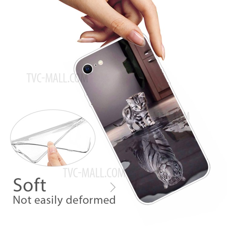 Pattern Printing Soft TPU Cover for iPhone SE (2nd Generation)/8/7 - Cat and Reflection-4