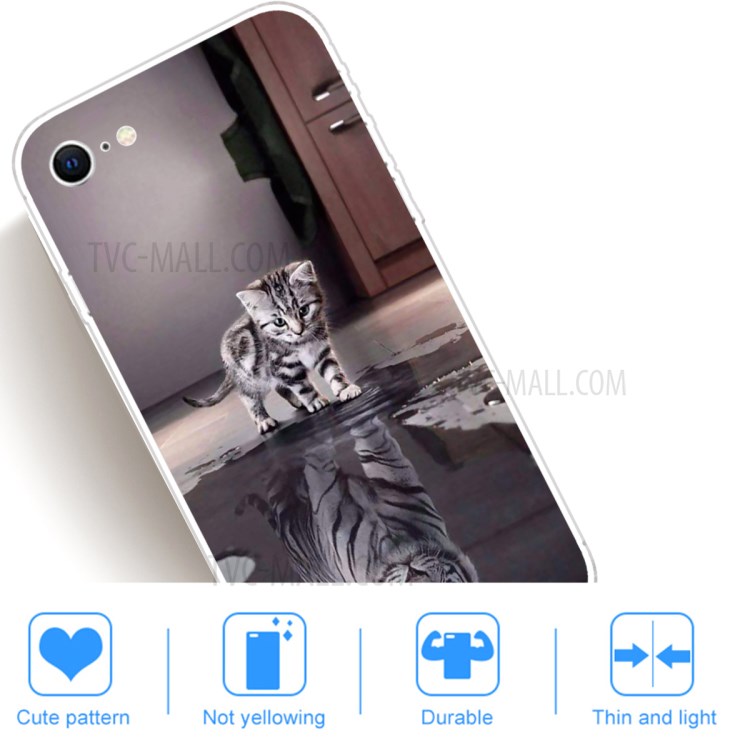 Pattern Printing Soft TPU Cover for iPhone SE (2nd Generation)/8/7 - Cat and Reflection-5