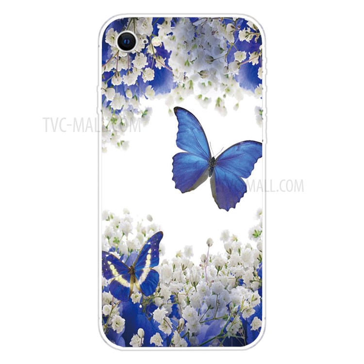 Pattern Printing Soft TPU Cover for iPhone SE (2nd Generation)/8/7 - Blue Butterfly and Flower-1