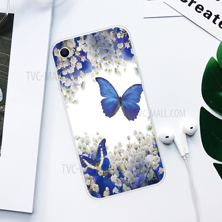 Pattern Printing Soft TPU Cover for iPhone SE (2nd Generation)/8/7 - Blue Butterfly and Flower-2