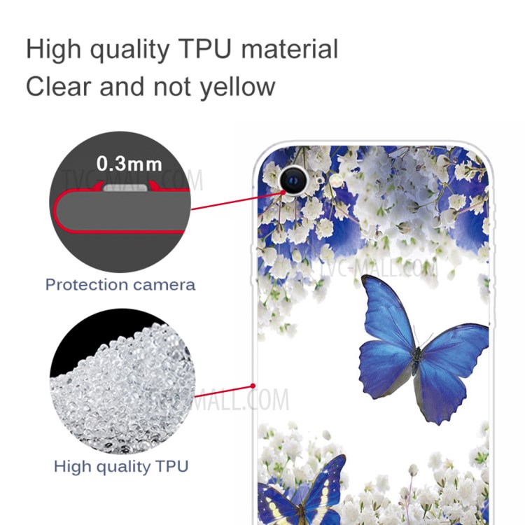 Pattern Printing Soft TPU Cover for iPhone SE (2nd Generation)/8/7 - Blue Butterfly and Flower-3