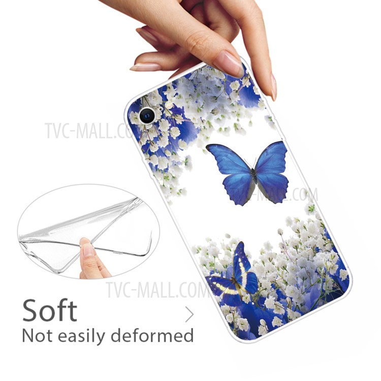 Pattern Printing Soft TPU Cover for iPhone SE (2nd Generation)/8/7 - Blue Butterfly and Flower-4