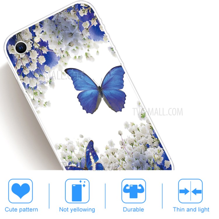 Pattern Printing Soft TPU Cover for iPhone SE (2nd Generation)/8/7 - Blue Butterfly and Flower-5