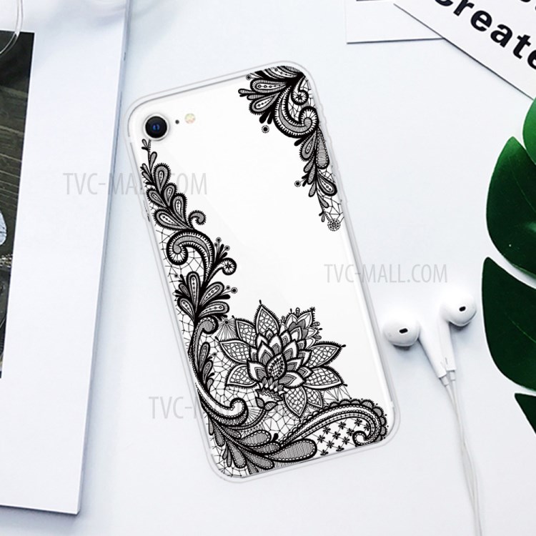 Pattern Printing Soft TPU Cover for iPhone SE (2nd Generation)/8/7 - Lace Flower-2