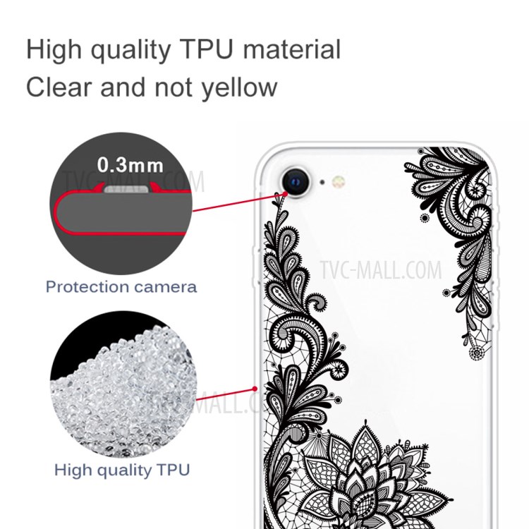 Pattern Printing Soft TPU Cover for iPhone SE (2nd Generation)/8/7 - Lace Flower-3