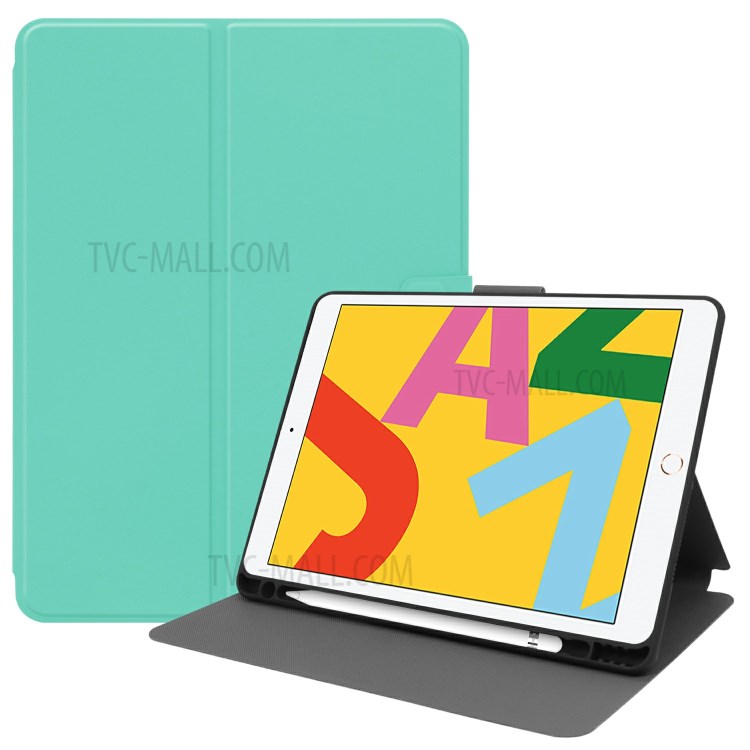 PU Leather Stand Tablet Case with Pen Slot for Apple iPad 9.7-inch (2018)/(2017) - Cyan-1