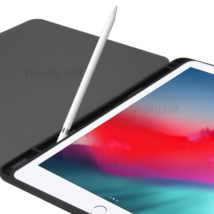 Защитный Корпус Таблеток с Кожаной Подставкой PU с Слотом Для Pen Для Apple Ipad 10.2 (2021)/(2020)/(2019) - Черный