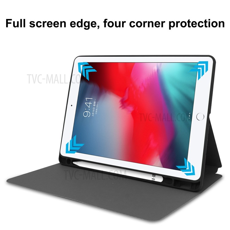 PU Leather Stand Tablet Protective Case with Pen Slot for Apple iPad 10.2 (2019) - Black-7