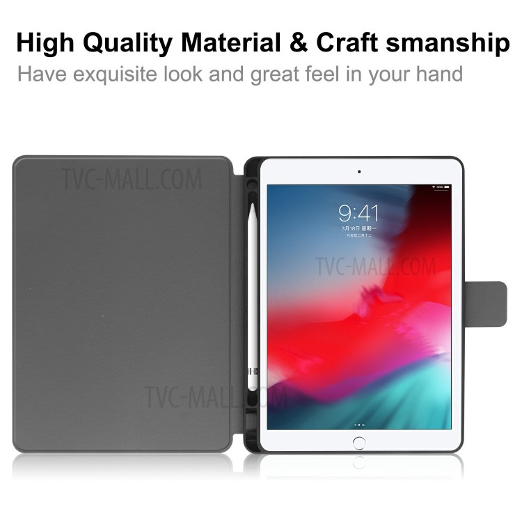 PU Leather Stand Tablet Protective Case with Pen Slot for Apple iPad 10.2 (2019) - Black-8
