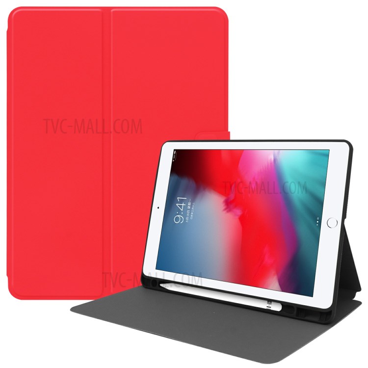 PU Leather Stand Tablet Protective Case with Pen Slot for Apple iPad 10.2 (2019) - Red-1