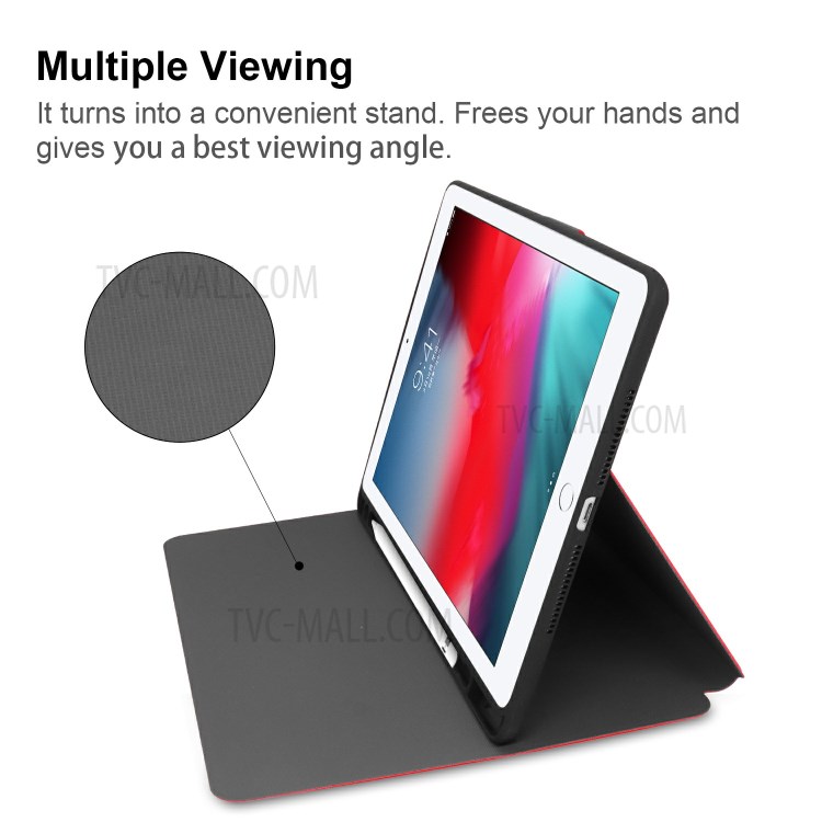 PU Leather Stand Tablet Protective Case with Pen Slot for Apple iPad 10.2 (2019) - Red-4