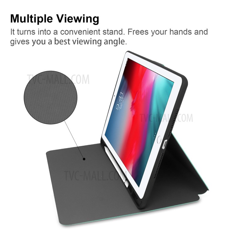 PU Leather Stand Tablet Protective Case with Pen Slot for Apple iPad 10.2 (2019) - Cyan-4
